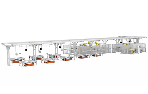 خط تجميع أوتوماتيكي للحزم المرنة مع AGV